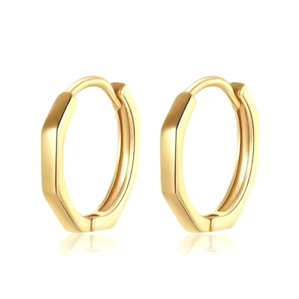 Gold Geometric Hexagon Earrings. 925 Sterling Silver. #1029